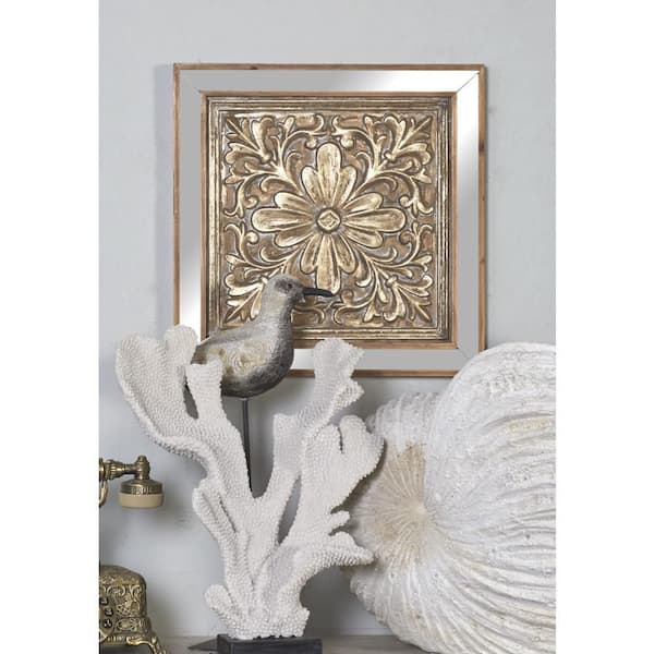 Litton Lane Metal Gold Floral Wall Decor with Gold Frame (Set of 2)