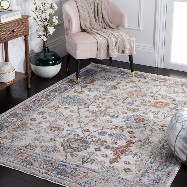 Jasmine 5 ft. x 8 ft. Ivory/Blue Distressed Floral Area Rug