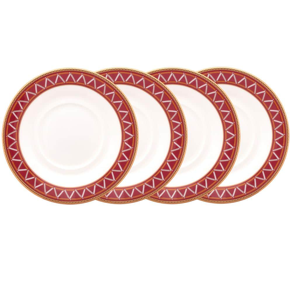 Noritake Crochet 6 in. White & Red Bone China Saucers Set Of 4 4966