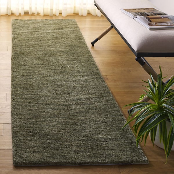 Carmine 2 ft. x 8 ft. Green Modern Solid Runner Rug
