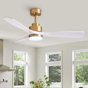 52 in. Smart Indoor White and Gold Low Profile Ceiling Fan with Dimmable Lights with Remote Included