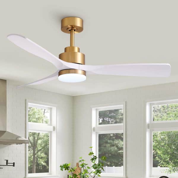 Pacific Core 52 in. Smart Indoor White and Gold Low Profile Ceiling Fan with Dimmable Lights with Remote Included