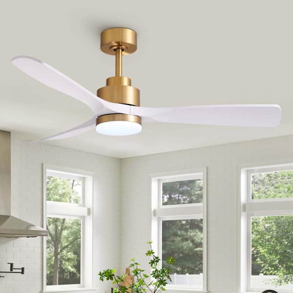 52 in. Smart Indoor White and Gold Low Profile Ceiling Fan with Dimmable Lights with Remote Included
