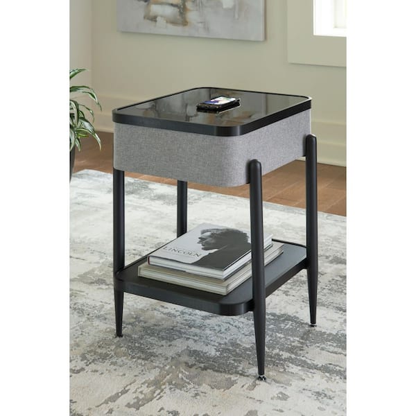 Jorvalee 19 in. Black Rectangle Glass End Table with Shelves
