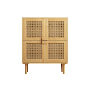 31.5 in. W x 15.75 in. D x 40 in. H Natural Beige Linen Cabinet with 4-Rattan Doors and 2-Adjustable Shelves