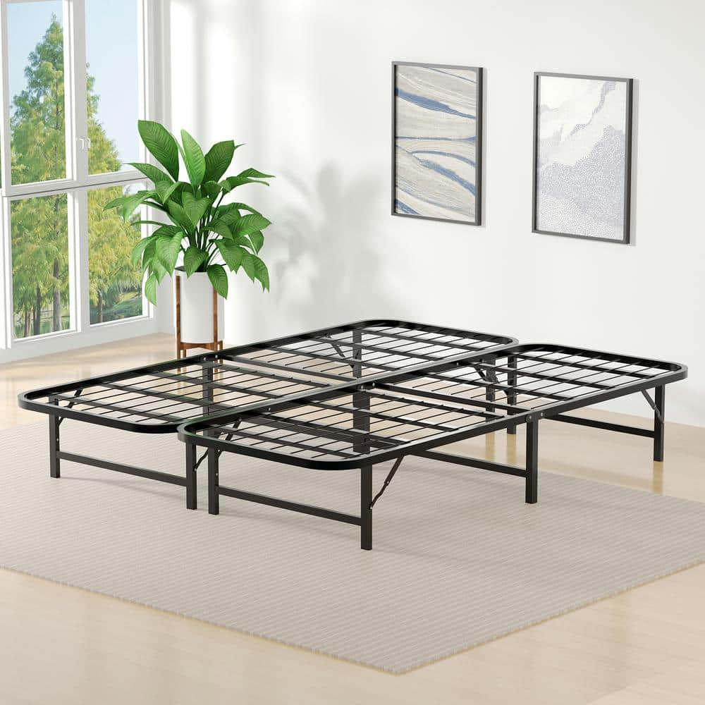 VECELO Folding Bed Frame, Black Queen Metal No Tools Required, Platform ...