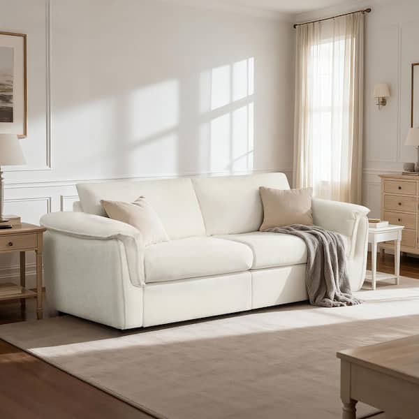 Wells 88.2 in. Fabric Modern Modular Sectional Sofa in Cream/2PC with Wide Seats and Reversible Cushions,FSC Certified