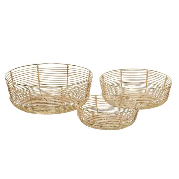 Litton Lane Gold Metal Wire Decorative Bowl (Set of 3)