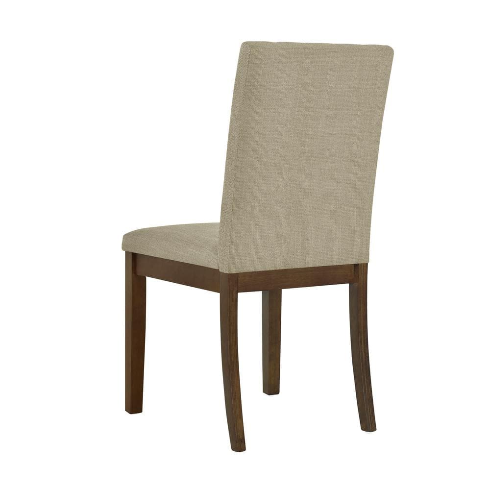 Taupe Linen Upholstered Parsons Side Chair with Wood Legs, Set of 2