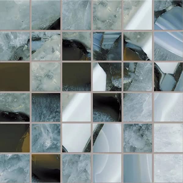 Splendor 12 in x 12 in Lappato Icy Blue Porcelain Geode Agate Mosaic Floor and Wall Tile (4.84 sq ft/case)-5 Pack