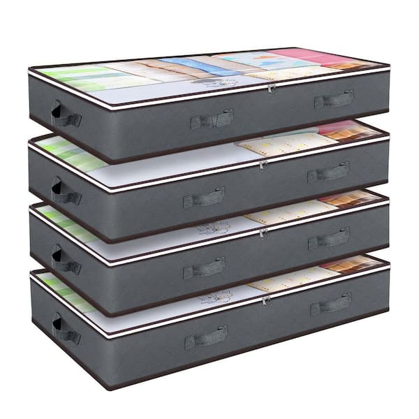 Grey 39 in. x 7 in. Non-Woven Fabric Underbed Storage Containers with Clear Window, Foldable Organizer Bins