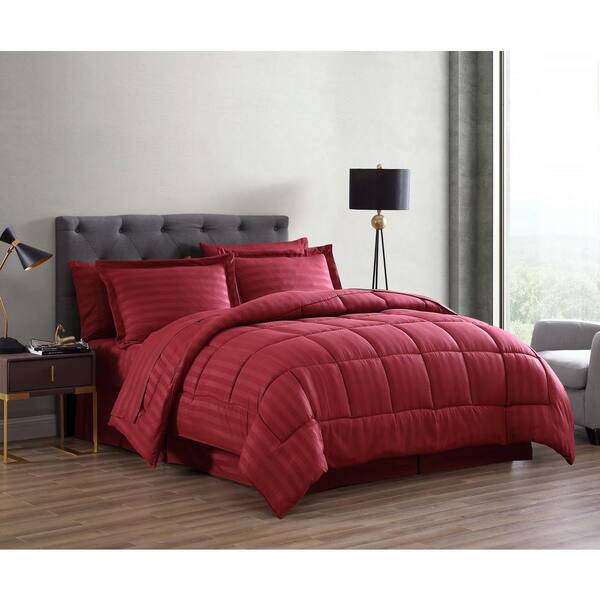 BROWN QUEEN KING LUXURIOUS SOFT REVERSIBLE COMFORTER EMBOSSED DOBBY STRIPE 