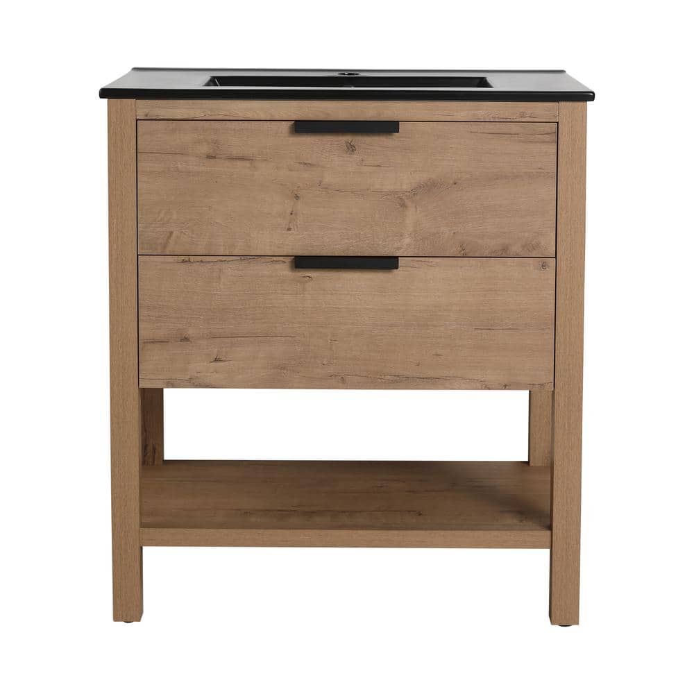 30 in. W x 18.3 in. D x 33.5 in. H Freestanding Bath Vanity in Oak with Bla