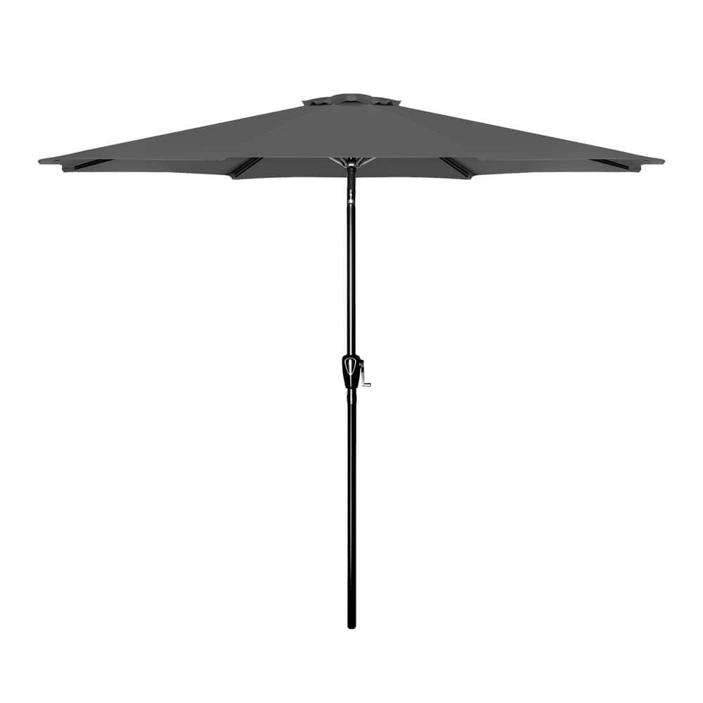 9 ft. Stainless Steel Crank Market Patio Umbrella in Gray with Button Tilt 