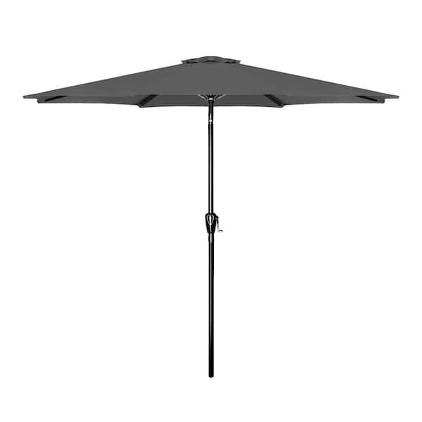 Unbranded 9 ft. Stainless Steel Crank Market Patio Umbrella in Gray with Button Tilt and 8 Sturdy Ribs