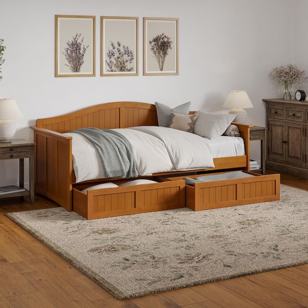 Nantucket Light Toffee Natural Bronze Twin Solid Wood Daybed with Set of 2 Bed Drawers