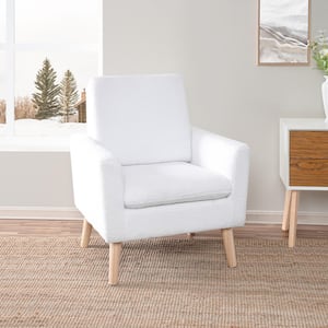 Mid-century Modern Chair, Durable Wood frame Arm Chairs for Living Room, Teddy Fleece Accent chair for Bedroom in White