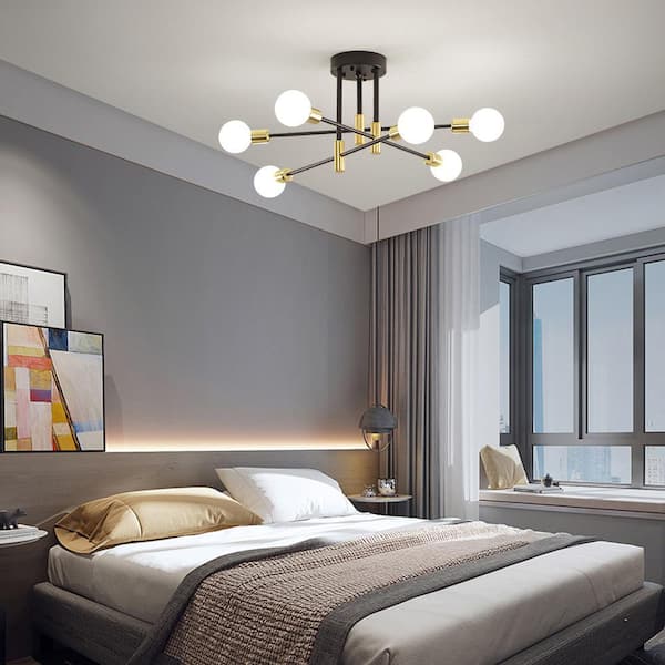 Deyidn 6-Light Vintage Black and Gold Linear Sputnik Chandelier