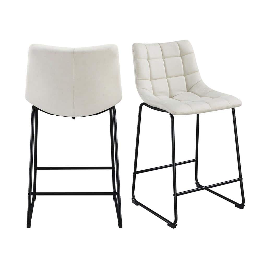 Linen White Industrial Metal & Wood 25" Counter Stool Set
