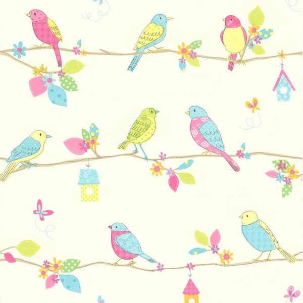 Brewster Social Birdie White Quilted Birds Wallpaper