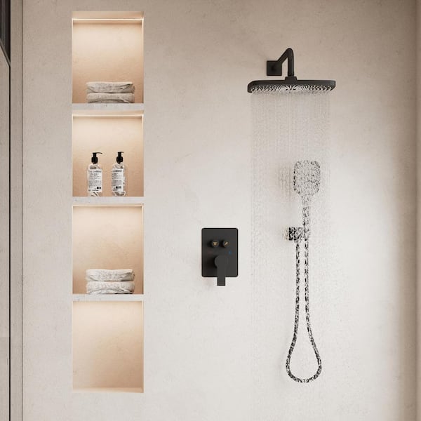 Thermostatic 4-Spray Dual Shower Head Wall Mount Fixed and Handheld Shower Head 2.5 GPM in Matte Black