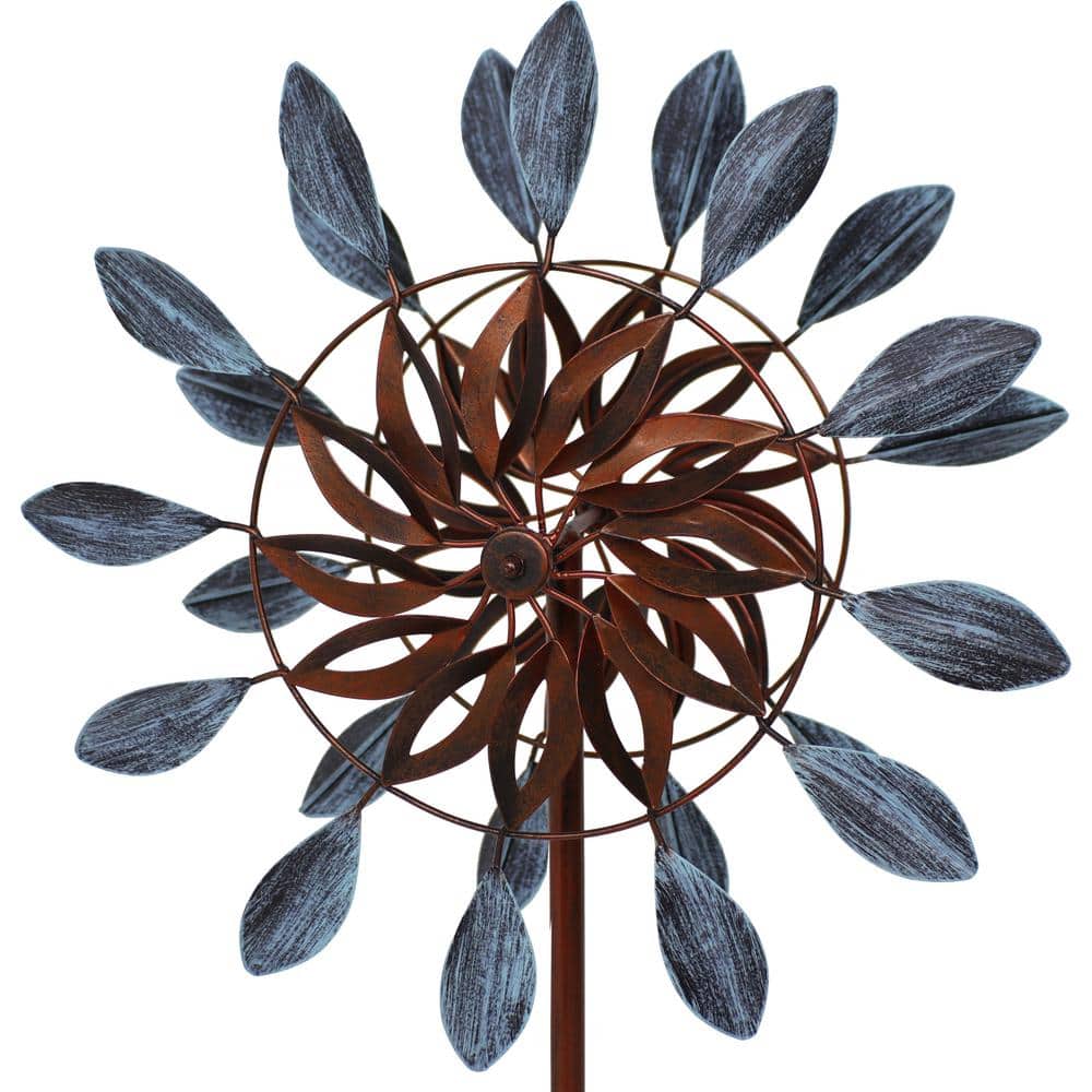 Blue and Brown Iron Dual-Blade Garden Wind Spinner