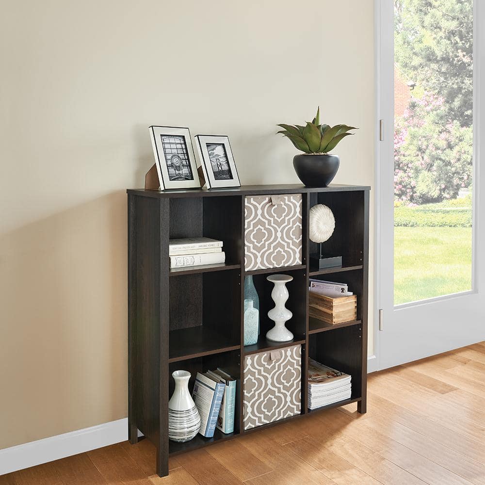 Adjustable Black Walnut 9-Cube Organizer with Doors