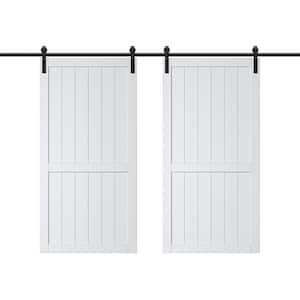 84 in. x 84 in. White Paneled H Style White Primed MDF Sliding Barn Door with Hardware Kit and Soft Close