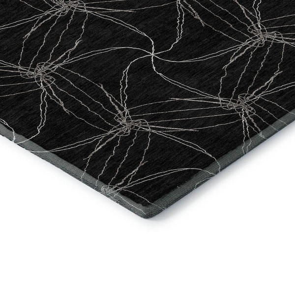 Mayfield Premium Machine Washable Abstract AMF968 Black 1 ft. 8 in. x 2 ft. 6 in. Area Rug