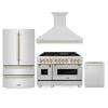 ZLINE Kitchen and Bath 48 in. 7-Burner Kitchen Package with Dual Fuel Range, Range Hood Dishwasher and Refrigeration with Polished Gold Accents 4KAPR-RARHDWM48-G