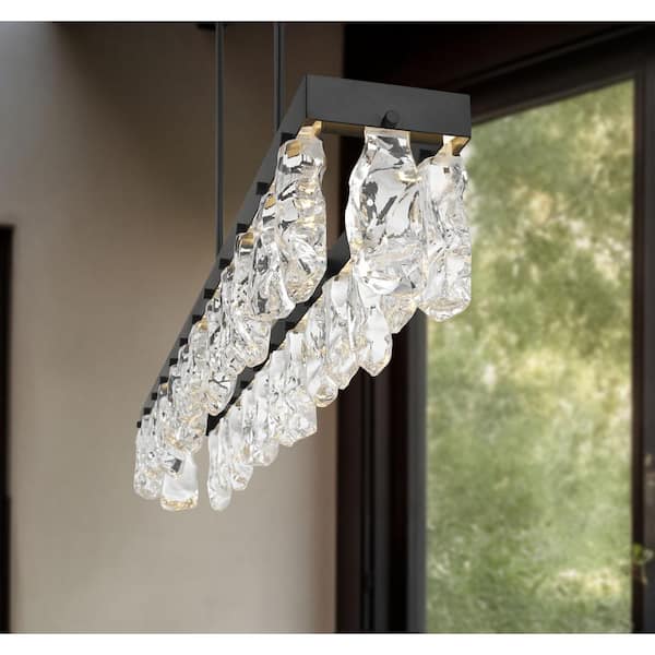 Arctic Glacier 1-Light Integrated LED Black Crystal Island Chandelier with Faux Rock Crystal Accents for Dining Room