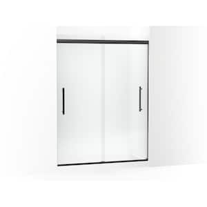 Pleat 55-60 in. x 79 in. Frameless Sliding Shower Door in Matte Black with Frosted Glass
