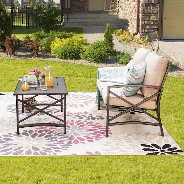 TOP HOME SPACE 2-Piece Metal Outdoor Chat Set with Beige Cushions