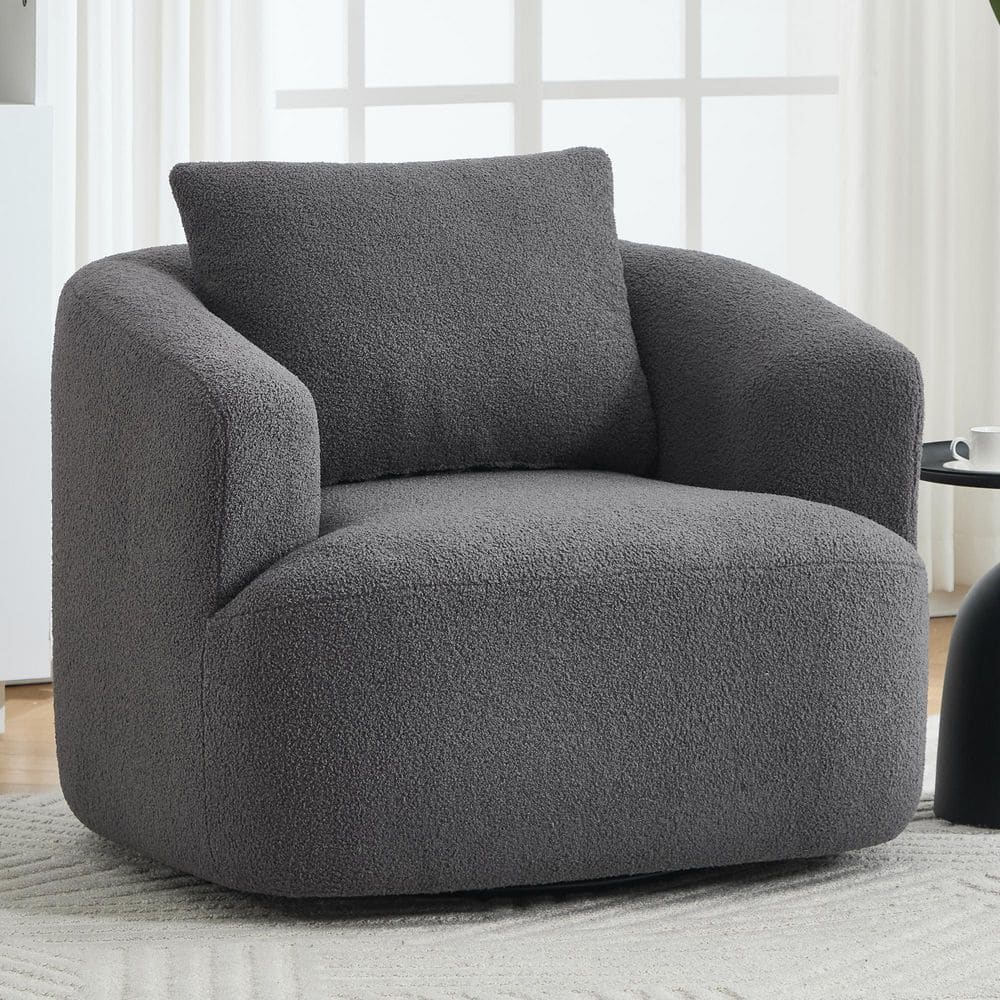 Boyel Living Dark Gray Fleece Fabric 360° Swivel Round Upholstered ...