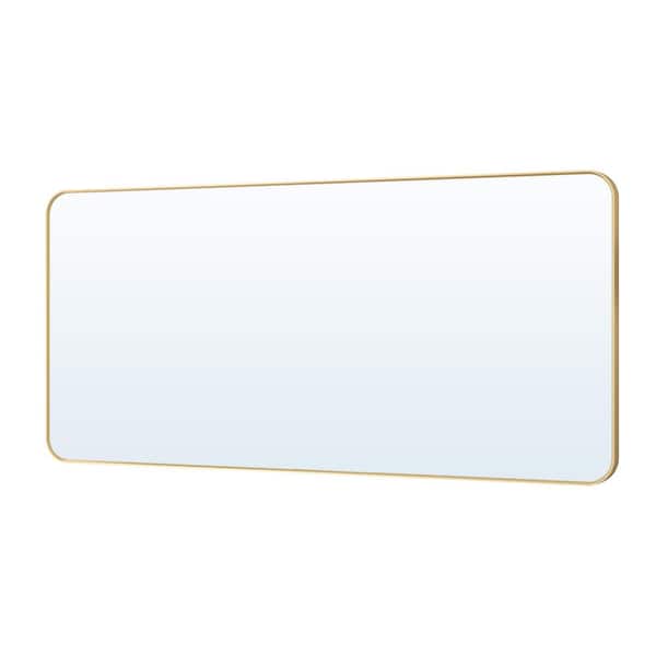 60 in. W x 28 in. H Rectangular Anodized Aluminium Framed Wall Mount Bathroom Vanity Mirror in Brushed Gold