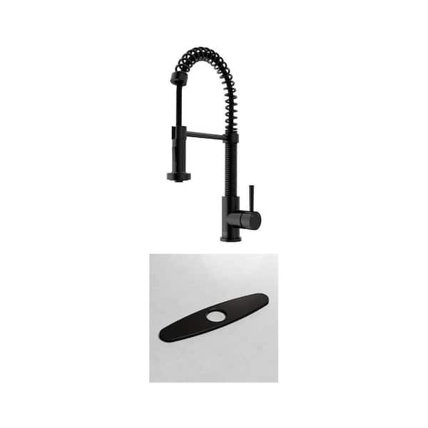 Edison Single Handle Pull-Down Sprayer Faucet with 10 in. Kitchen Sink Hole Cover Deck Plate in Matte Black (2-Piece)