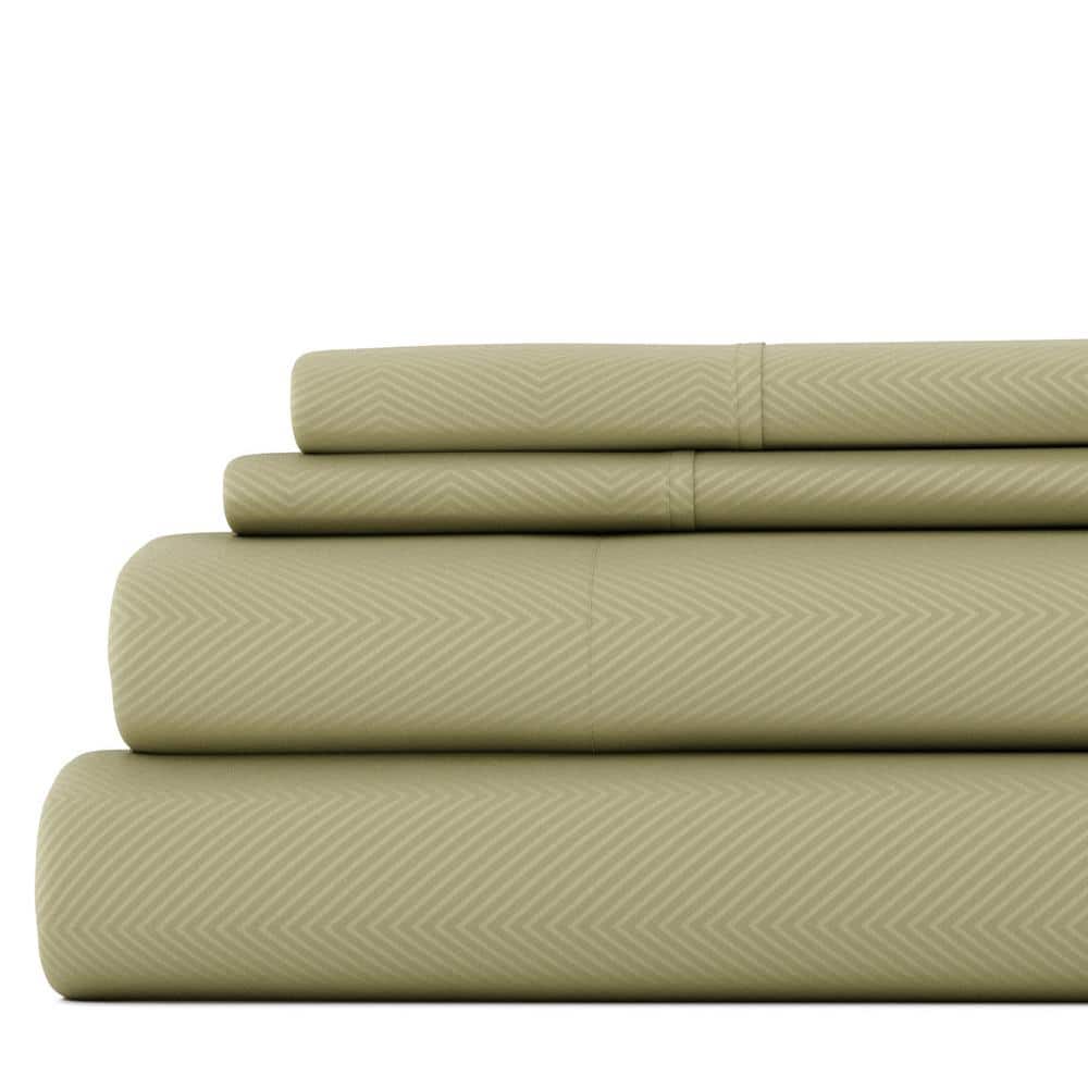 Sage Chevron Deep Pocket Full Microfiber Sheet Set