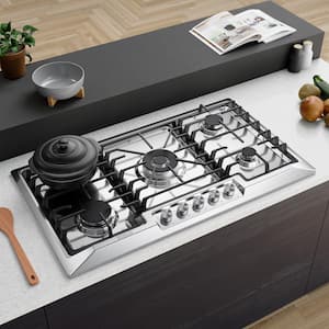 36 in. Gas Stove Cooktop in Stainless Steel with 5 Italy Sabaf Burners