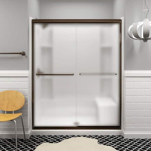 STERLING Finesse 55-60 in. x 70 in. Semi-Frameless Sliding Shower Door in Frosted Deep Bronze with Handle