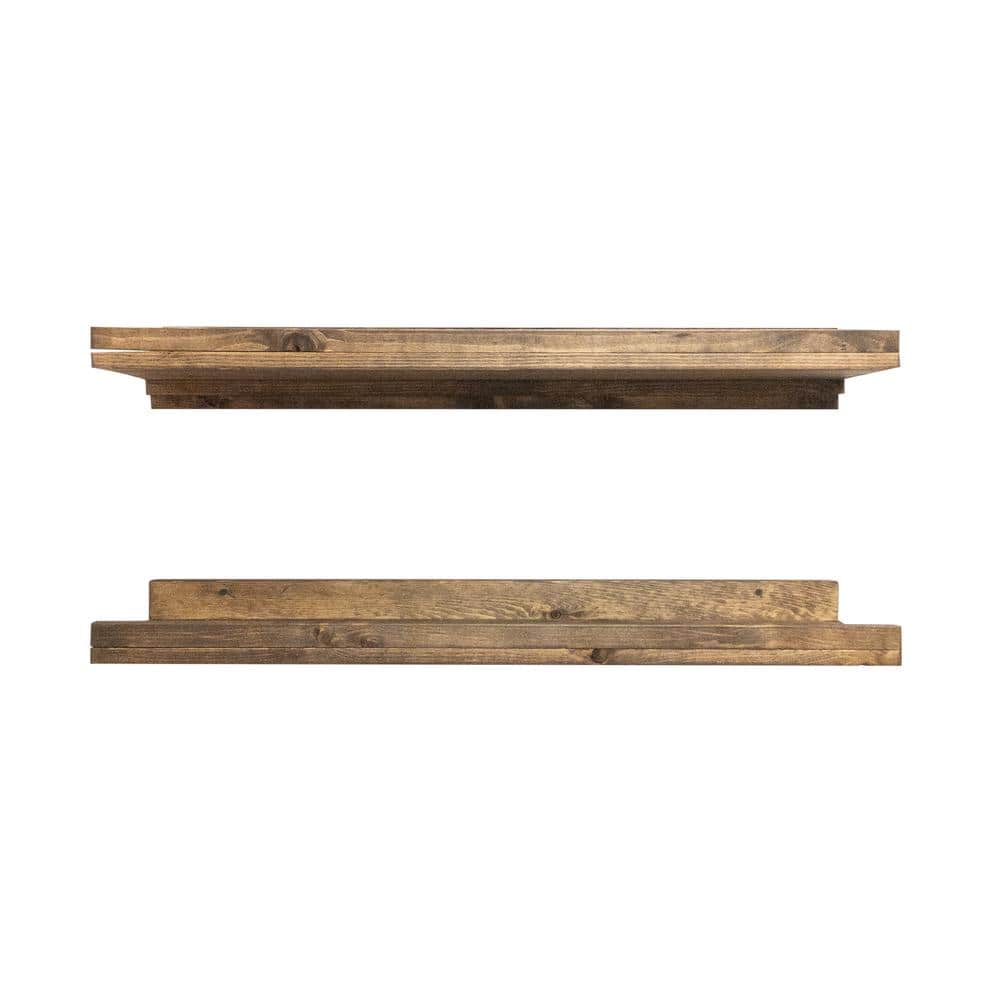 Intrinsic Haven Rustic Luxe 36 in. W x 10 in. D Dark Brown Pine Wood Set of  Decorative Wall Shelf D36SS The Home Depot
