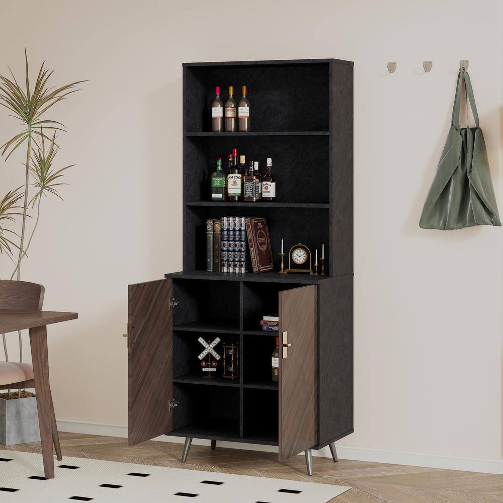 Brown 3-Tier Wood Pantry Organizer with Doors, Storage