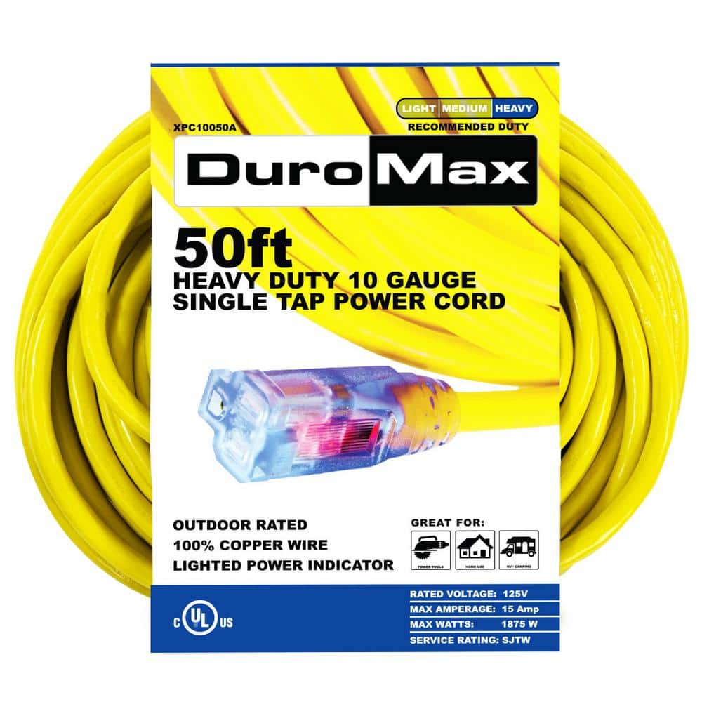 75 Foot Lighted Outdoor Extension Cord - 10/3 SJTW Yellow 10 Gauge Ext -  iron forge tools