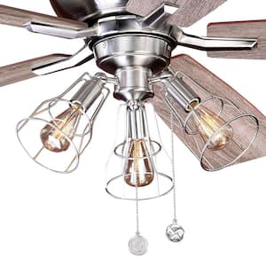 Clybourn Farmhouse Industrial 52 in. Satin Nickel Ceiling Fan with Wire Cage LED Light Kit