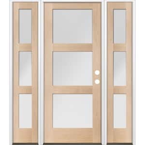 64 in. x 80 in. Modern Douglas Fir 3-Lite Left-Hand/Inswing Frosted Glass Unfinished Wood Prehung Front Door w/ DSL