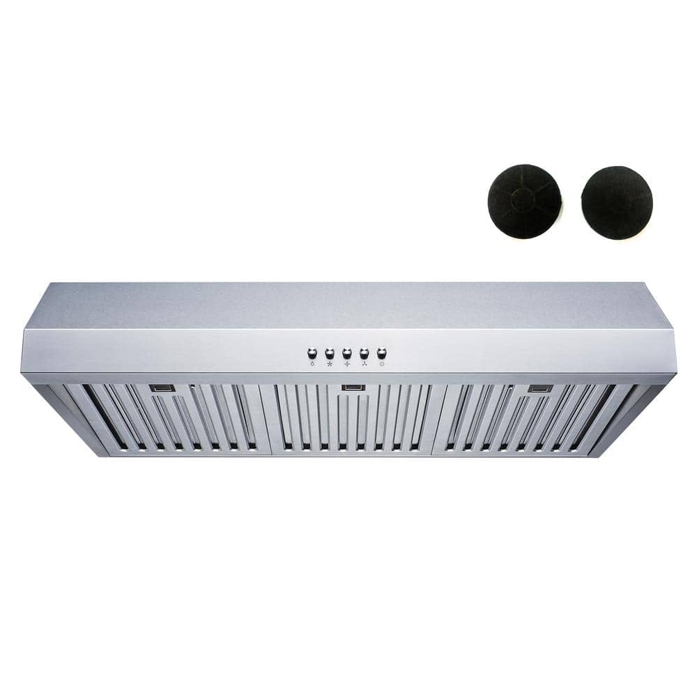 Winflo 30 in. Convertible 480 CFM Under Cabinet Range Hood in Stainless Steel with Baffle and Charcoal Filters, Silver