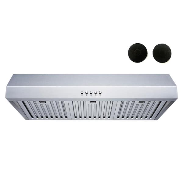 Winflo 30 in. 500 CFM Convertible Under Cabinet Range Hood in Stainless Steel with Baffle and Charcoal Filters