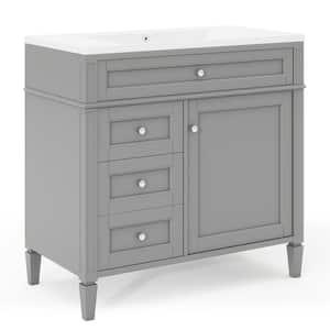 36 in. Modern Bath Vanity Storage Set with Single Top Sink, 2 Soft Closing-Doors, 4-Drawers and Mirror Cabinet, Gray