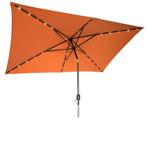 10 ft. x 6.5 ft. Rectangular Solar Powered LED Lighted Patio Market Umbrella (Orange)