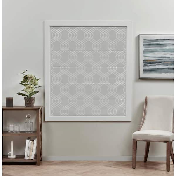 Prague Trellis Silver Cordless Total Blackout Polyester Roman Shade 27 in. W x 64 in. L