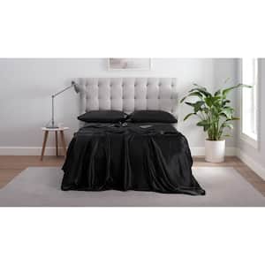 Ultimate Satin Luxury 3-Piece Black Solid Polyester Satin Twin XL Sheet Set